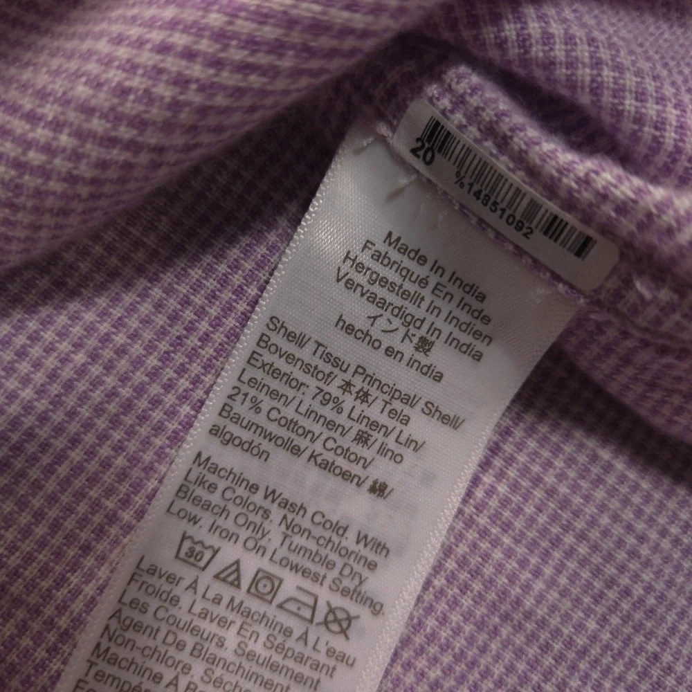 J Crew Shirt Mens Small Purple Mini Houndstooth Linen Blend Shoort Sleeve Preppy